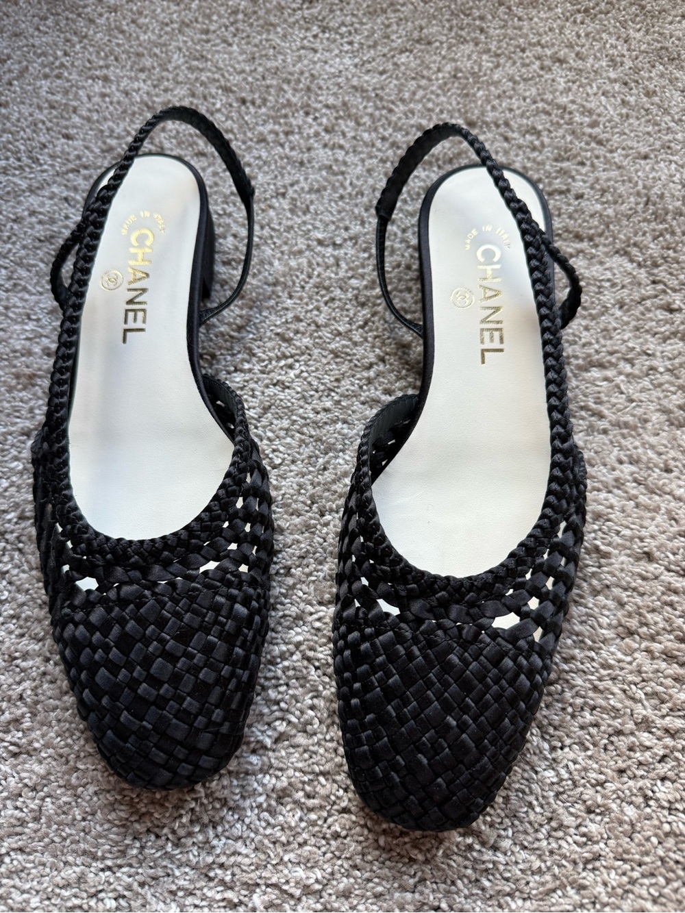 NWOT CHANEL Black Woven Slingback Flats